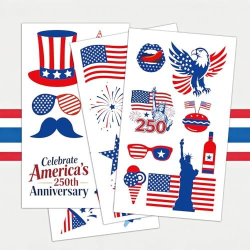 4th of July Glow Tattoos 106 PCS, Patriotic Temporary Tattoos