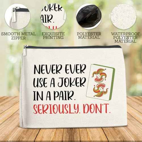 Funny Mahjong Joker Gifts Makeup Bag for Women, Birthday Gifts for Mahjong Game Players Friends Besties Never Ever Use a Joker in a Pair Cosmetic Bag Travel Toiletry Pouch for Purse
