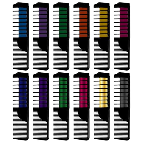 Hair Chalk Combs 12 Neon & Metallic Colors - Easy Washable