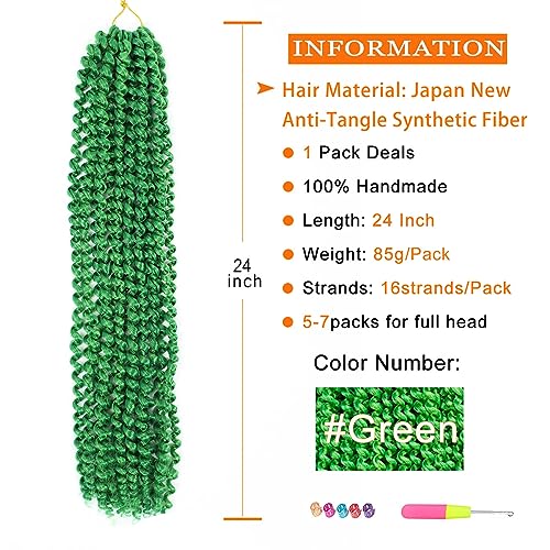 Green Passion Twist Hair 1 Pack 24 Inch Green Water Wave Crochet Hair Passion Twist Braiding Hair Curly Twist Hair Extension (24inch (Pack of 1), #Green)