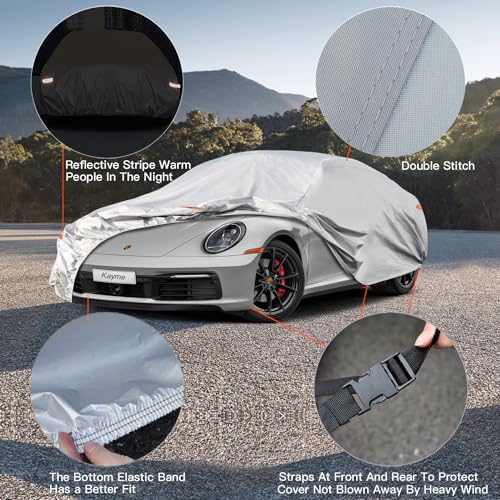 Kayme Car Cover Waterproof All Weather for Large Sedan,Outdoor Cover Fit for Ford Crown Victoria, Cadillac DTS, Grand Marquis, Lincoln Continental Town Car, Chevy Impala Caprice (209 to 218 inch)