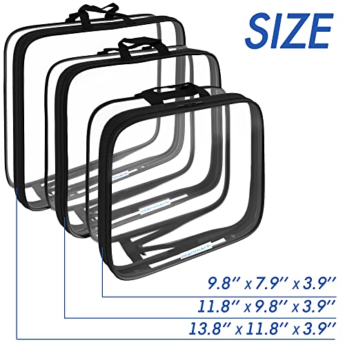Clear Compression Packing Cubes 3 Set - Large See-Through Plastic Suitcase Bags for Travel - Luggage Compressable Organizers - Transparent PVC Collapsible Cosmetic Bag for Backpack Black