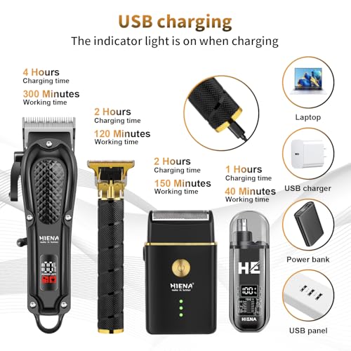 Professional Cordless Hair Clipper Kit with Beard Trimmer & 8 Guide Combs