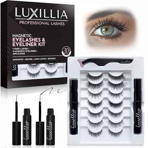 Luxillia Magnetic Eyelashes Kit ? 10 Piece Magnetic Eyelash & Eyeliner Set with Applicator ? Natural Look Easy Apply Reusable Fake Extension Lashes, No Glue ? Pesta?as Postizas Magn?ticas Naturales