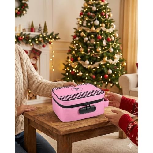 ANZOME Large Smell Proof Storage Bag, Lockable Travel Organizer Case with 3-Digit Combination Lock, Activated Charcoal Odor Control, Waterproof Zipper Pouch with 7 Accessories, Pink