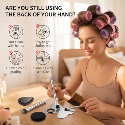 4-Piece Stainless Steel Makeup Mixing Palette Set with Brush & Spatula