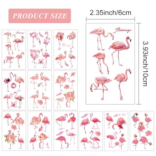 Pink Flamingo Temporary Tattoos - 12 Sheets Watercolor Design
