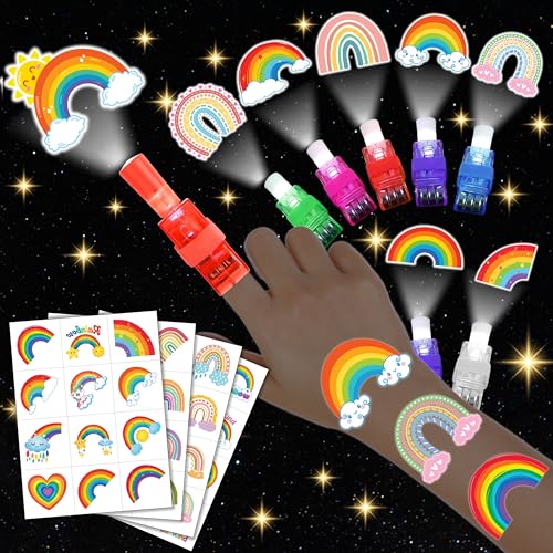 72 PC Rainbow Party Favors Set - LED Finger Lights & Glow Tattoos