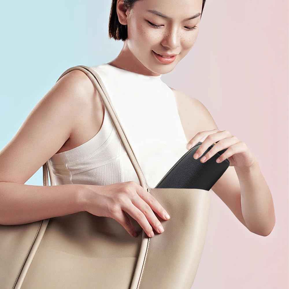 FFpaw Travel Makeup Bag, Slim Makeup Brush Bag Small Makeup Bag for Purse Leather Brush Holder Bag Portable Cosmetic Case Travel Toiletry Bag with Zipper Car Essentials for Women Girls