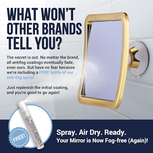MIRRORVANA Fogless Shower Mirror Gold 6.3" - Anti-Fog Shaving Mirror