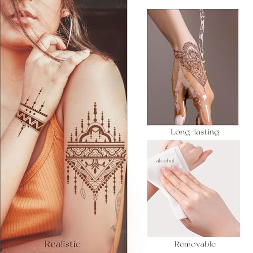 Snail Garden 16 Sheets Temporary Tattoos - Brown Mandala Lace