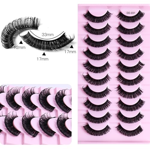 Russian Strip False Eyelashes D Curly Wispy Fluffy - 10 Pairs