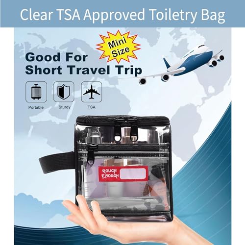 Rough Enough Clear TSA Approved Toiletry Bag Quart Size Travel Makeup Case with Zipper Compartment Small Mini Cosmetic Pouch Carry on for Women