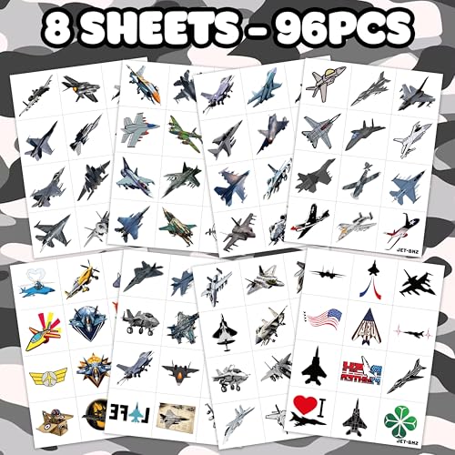 96 Fighter Jet Temporary Tattoos for Kids - Party Favors