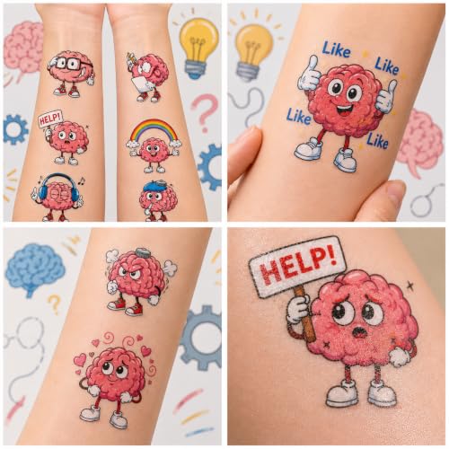 96 Brain Temporary Tattoos for Kids - Party Favors & Classroom Prizes
