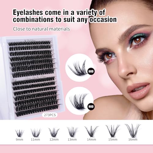 DIY Lash Extension Kit 273PCS Clusters 9-16mm with Bond & Remover