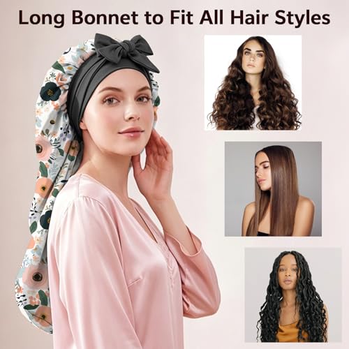 Long Satin Hair Braid Bonnet for Sleeping - Double Layer Design