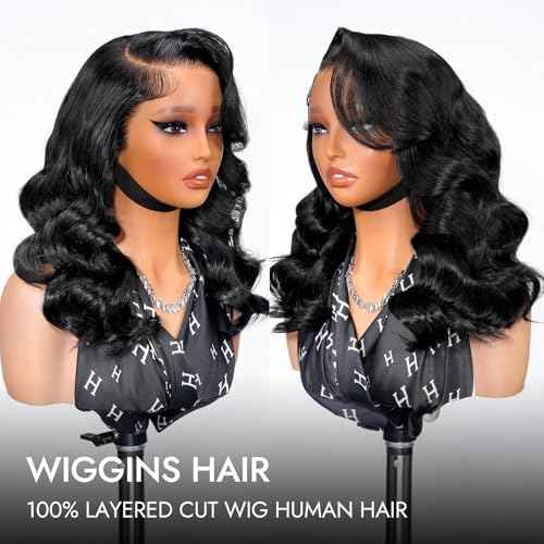 Wiggins 250 Density Body Wave Side Part Layered Wig Human Hair Ocean Wave Layered Cut Curtain Bangs Face-Framing Layercut 6x8 Glueless Wig Human Hair Pre Plucked Pre Cut 16 Inch
