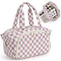 Narwey Large Travel Toiletry Bag for Women Dusty Pink Checkerboard
