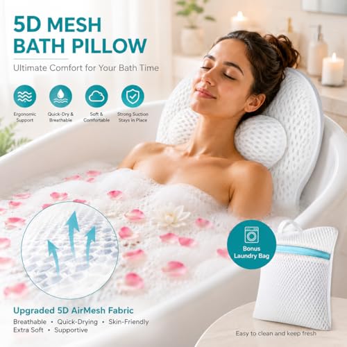 Ergonomic Bath Pillow with Neck & Back Support – Non-Slip Suction Cups