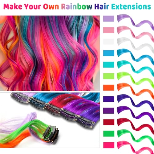 12-Piece Colored Clip-In Hair Extensions, 17" Curly Rainbow Highlights