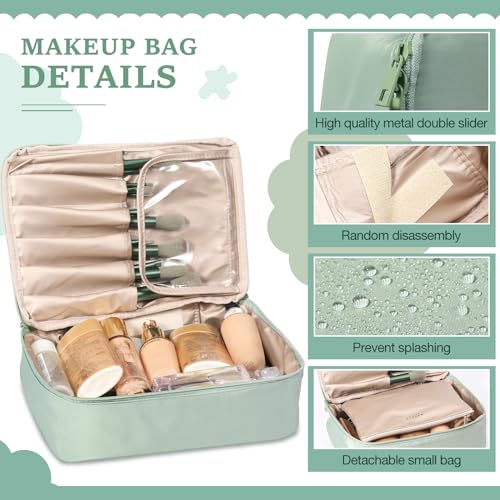 Paterr 28 Pcs Women Travel Makeup Set Makeup Bag with Makeup Brushes Premium Synthetic Brush and Mirror for Women Gift Travel Reusable Cosmetic(Sage Green)