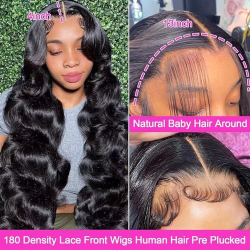 Xajwat 26 Inch Body Wave Lace Front Wigs Human Hair 180 Density 13x4 HD Transparent Lace Frontal Wigs Human Hair Pre Plucked with Baby Hair Glueless Wigs Human Hair for Black Women