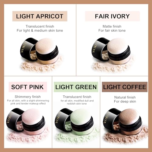 Setting Powder Lightweight Loose Powder Finishing Powder Long-Lasting Face Powder Waterproof with Soft Mushroom Powder Puff & Mirror, Translucent Finish,0.28 Oz (Light Green/Translucent)