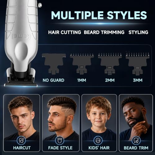 KEMEI 2099 Cordless Hair Trimmer for Men with Charging Dock - Silver