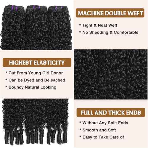 3C4A Burmese Curly Bundles Human Hair 16 18 20 22 Inch 12A Unprocessed Virgin Human Hair Water Wave Bundles with Spiral End Quick Weave Remy Hair Natural Color for Women