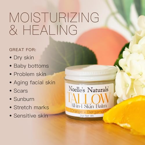 Tallow Balm - 100% Organic Grassfed Tallow - 2oz Glass Jar - Orange + Bergamot - Moisturizing - Dry Skin - Stretch Marks - All Natural