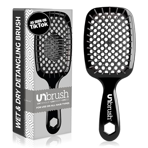 FHI Heat UNbrush Detangling Brush for Pain-Free Brushing on All Wet or Dry Hair Types — Durable DuoFlex Anti-Static Bristles, Lightweight Handle, Vented Hair Brush, Grey