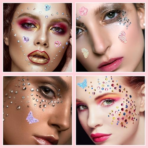 20 Sheets Face Gems Jewels for Makeup Self Adhesive Rhinestones Gems Stickers for Face Nail Eyes Decor Bling Stick on Jewels for Christmas DIY Craft, Card Decorations
