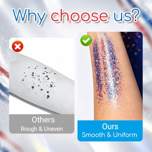 Red White Blue Glitter Stick - Waterproof Face Body Makeup (2-Pack)