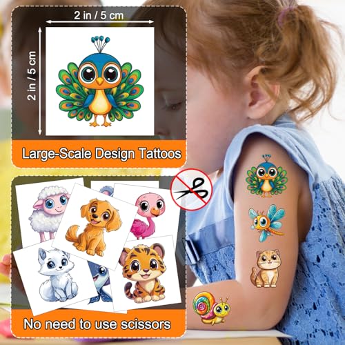 JCFIRE Larger Temporary Tattoos For Kids Stocking Stuffers, 102 Styles Mixed Cute Animals Stickers Birthday Party Favors for Kids 3-5 4-8, Goodie Bag Stuffers Gifts Activities Games Christmas