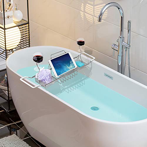 iPEGTOP Stainless Steel Bathtub Caddy Tray - Over Bath Tub Racks Shower Organizer with Extending Sides, Removable Wine Glass Book Holder