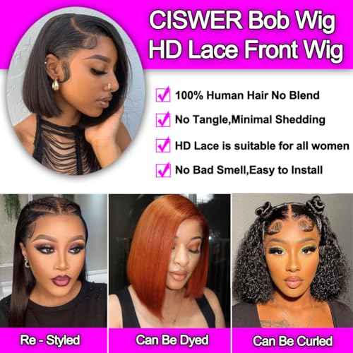 Lace Front Bob Wig Human Hair Short Bob Wigs for Black Women 13x4 Lace Wigs Human Hair Pre Plucked Straight Natural Color 180 Density 14 Inch