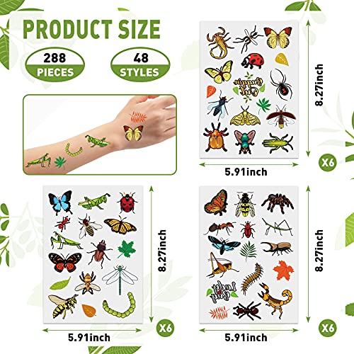 288 Pcs Insect Temporary Tattoos - 18 Sheets Bug Party Favors