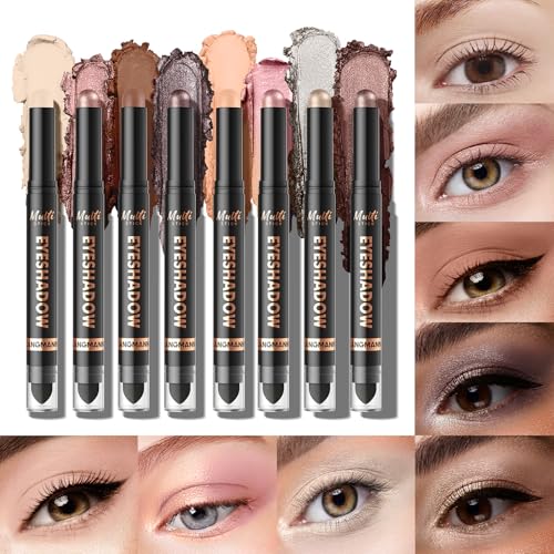 LANGMANNI 8-Color Dual-Ended Eyeshadow Stick Set with Blender Brush