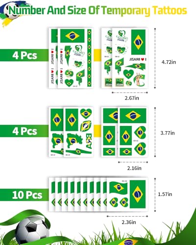 104 PCS Brazil Flag Temporary Tattoos - Waterproof Soccer Face Stickers