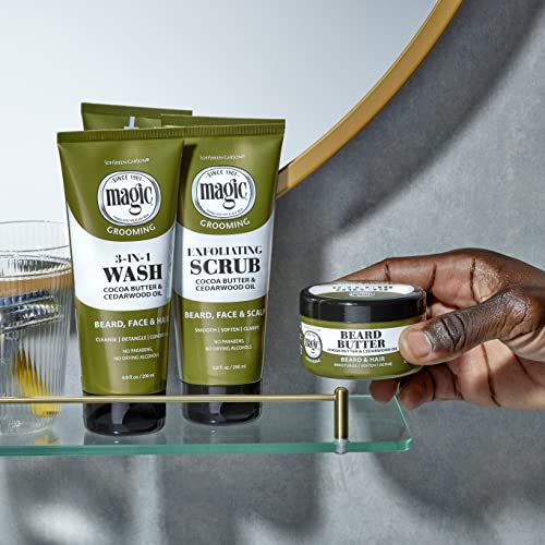 Softsheen-Carson Magic Shaving Beard Grooming Kit for Men with Cedarwood Oil, Includes Beard Butter, Scrub and Cleanser, Gift Set for Facial Hair Care,1 kit