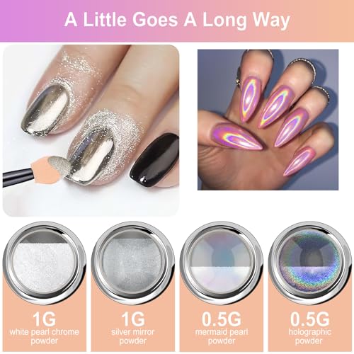 Gold Silver Chrome Nail Powder, White Pearl Aurora Mermaid Iridescent Holographic Unicorn Chrome Powder for Nails, Metallic Mirror Rose Gold Champagne Nail Chrome Powder Pigment Foil Flakes