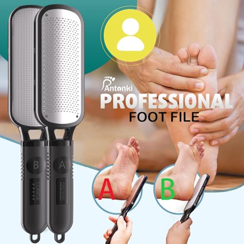 Antonki 2-in-1 Stainless Steel Foot File - Dual Sided Callus Remover Rasp
