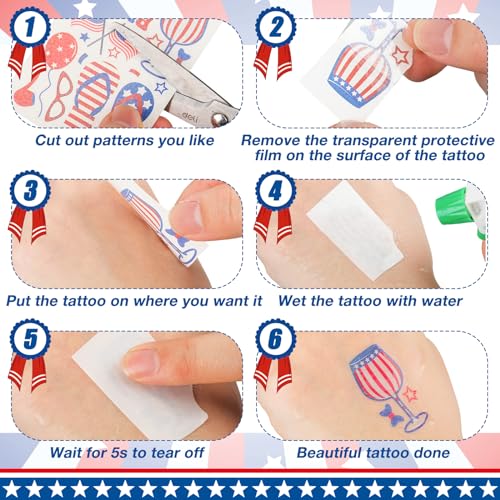 Lincia 120 Pcs 4th of July Tattoos American Flag Temporary Tattoos Fourth of July Patriotic Party Supplies Red White and Blue Stickers Labor Day Makeup Accessories for USA Favors, 24 Designs