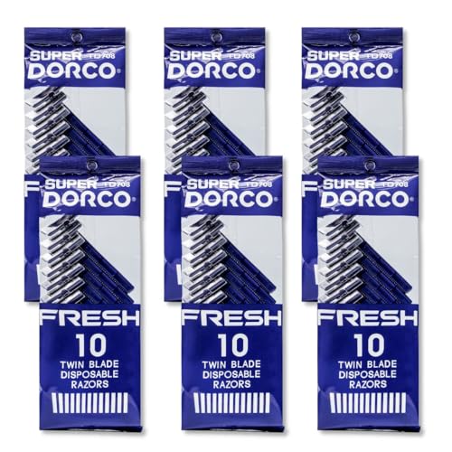Dorco Fresh Twin Blade Disposable Razors for Men (60 Counts) ? Smooth & Comfortable Shave for Men and Women, Non-Slip Handle, Ideal for Sensitive Skin & Travel