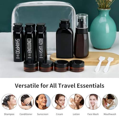 Cosywell TSA Approved Travel Bottles Set - 10PCS, 100ml Shampoo, Conditioner, Body Wash