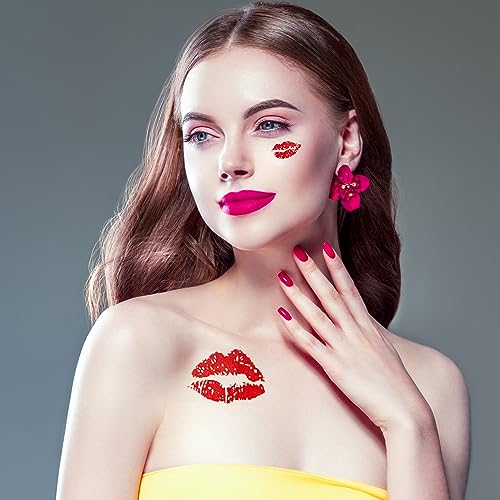 Kiss Temporary Tattoos - 10 Sheets Waterproof Red Lips