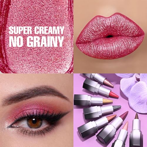 evpct Rose Red Shimmery Metallic Lipstick & Lip Liner Set 1Pcs -05