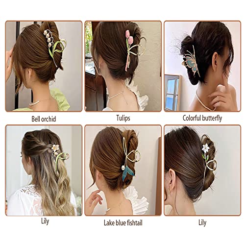 6Pcs Women's Large Non-Slip Strong Metal Hair Clips: Butterfly, Flower, Mermaid Sparkly Jaw Claws for Thick Hair