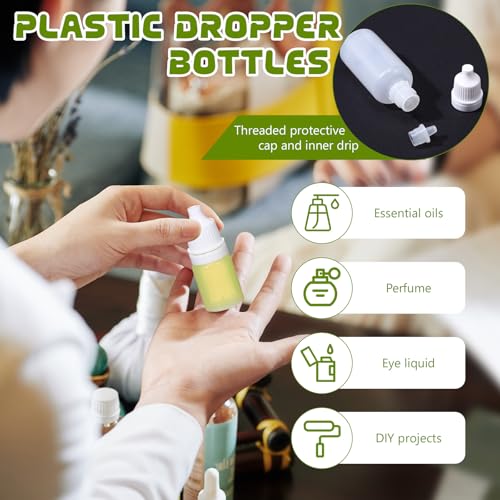 100 Pcs Plastic Dropper Bottles Squeezable Eye Liquid Dropper with Caps and Plug for Oil Eye Liquid Storage (15 ml)